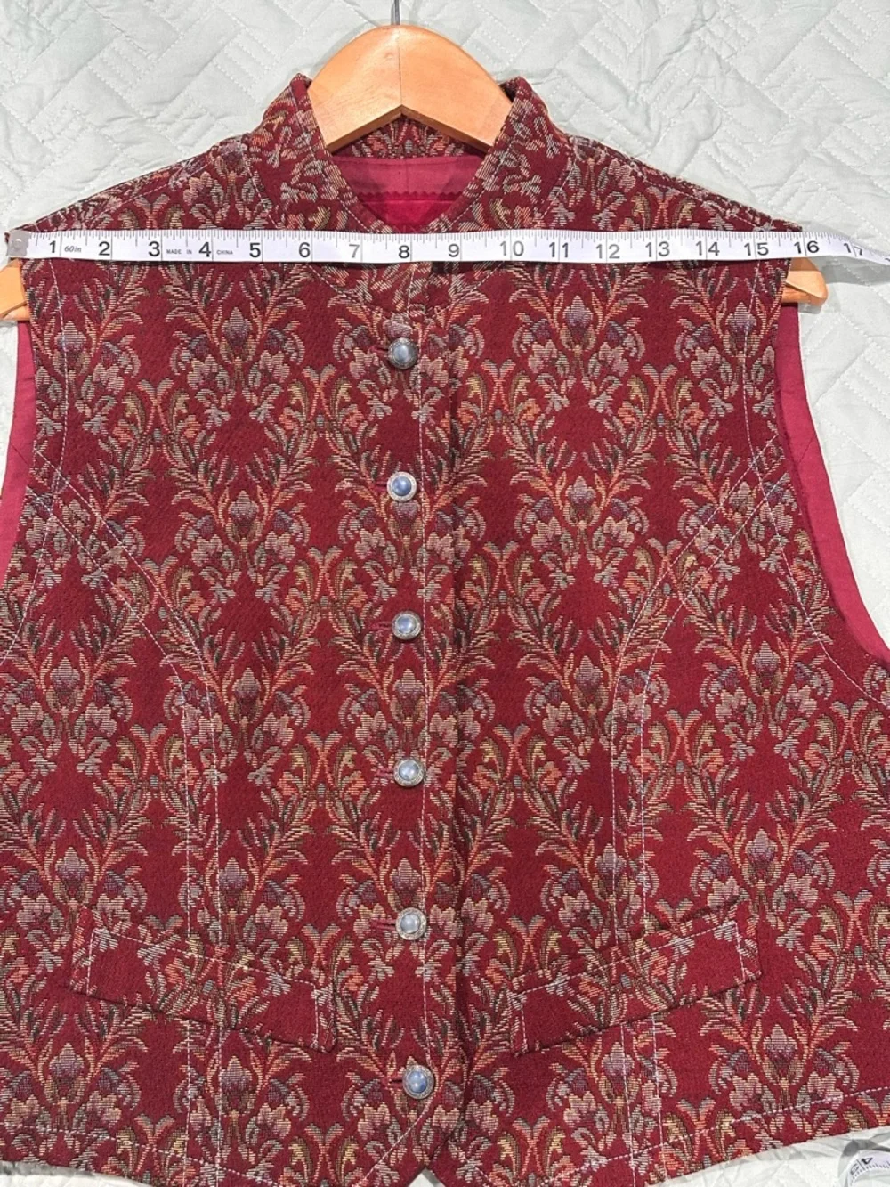 Vintage Tapestry Vest Red Floral Western Boho Button Front Size XL - Picture 7 of 7